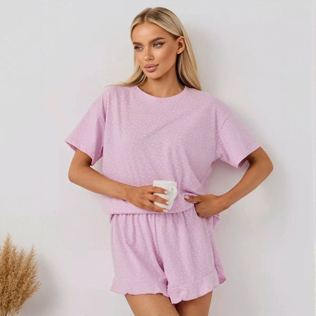 Пижама набор шорты и футболка loungewear, фиолетовая белая фуксия, размеры S–XL