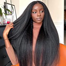 跨境欧美假发Yaki小蕾丝假发女黑色中分长直发化纤全头套lace wig
