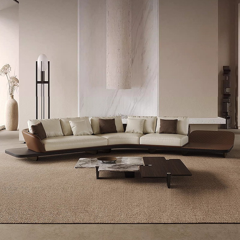 Sofá de cuero Ferrari italiano arco italiano minimalista ligero de lujo gran casa sofá de tela sensación de alto nivel
