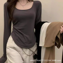 一件代发长袖t恤女士打底衫可外穿秋冬新款潮流不规则网红打底衫