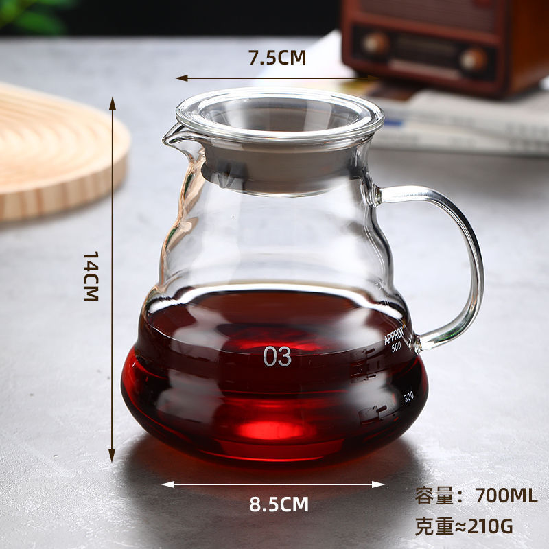 Cafetera de café de lavado a mano, taza de filtro de café, cafetera de goteo, filtro con calibración, taza de extracción fría, conjunto de cafetera compartida de vidrio estadounidense