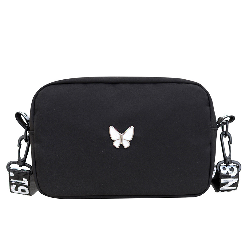 2024 nuevo bolso cuadrado pequeño de banda ancha de tela de nailon de todo fósforo de moda versión coreana del bolso diagonal simple de un solo hombro femenino de mariposa ins