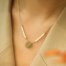 原创设计感手作项链女和田玉珍珠镀金锁骨链简约气质项链冷淡风