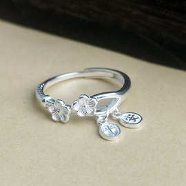 小梅花平安古风S990纯银冷淡风气质高级感戒指环简约个性潮素银