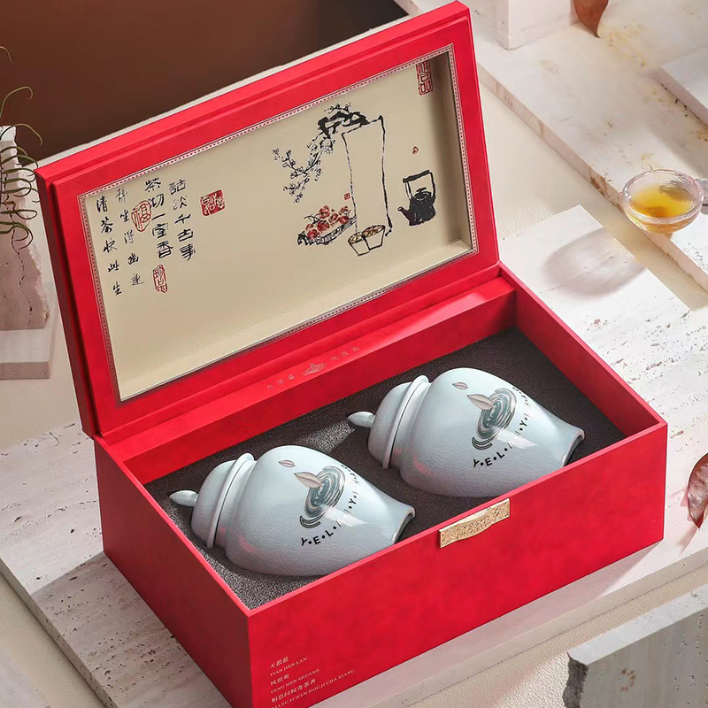 新款高档陶瓷岩茶礼盒空盒大红袍半斤古树红茶密封罐空礼盒定 制