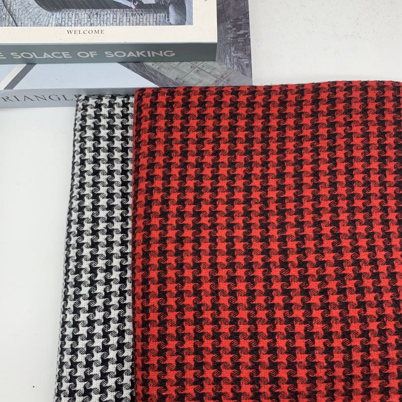 粗纺磨毛格子布 毛呢斜纹法拉绒复古港风千鸟格 衬衫服装面料