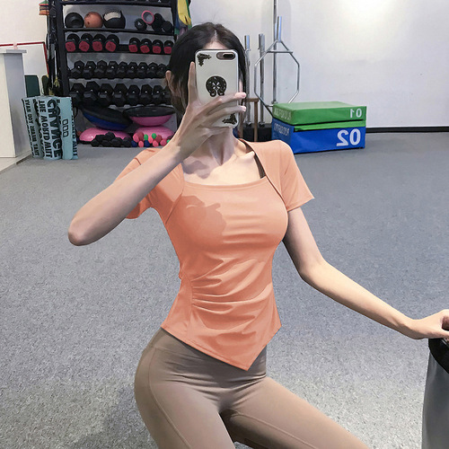 Lulu New Nylon Square Collar Women's Sports Top Quick-Drying Short-Sleeve T-Shirt Tight Clothing Running Training Yoga Fitness Wear