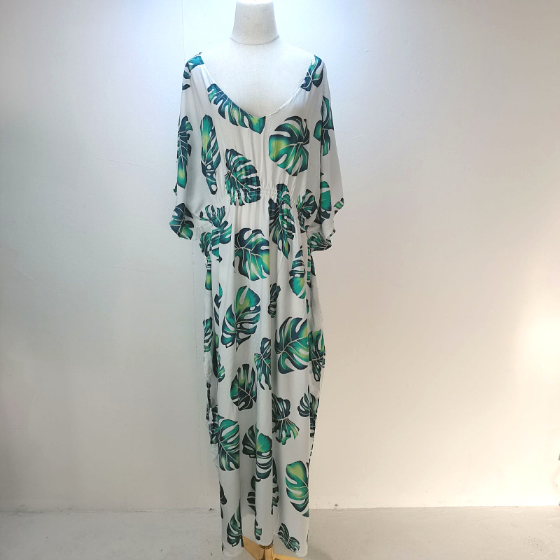 1d64 Europa y América imitación rayón impreso playa blusa sexy más tamaño vacaciones protección solar camisa bikini cover up