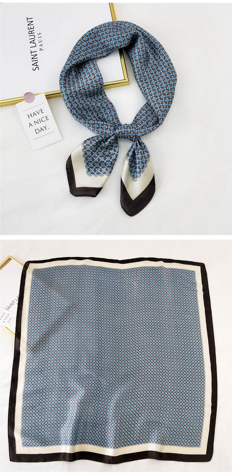 50g Weight Silk Scarf Classification Travel Occasion Silk Material Unisex Gender Printing Design Sweet Style Khaki, Grey, Purple, Red, Green, Blue, Camel, Yellow, Black Color Korean Printing Silk Square Scarf Wholesale 30
