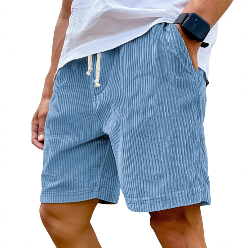 130092 Thick Striped Light Version European and American Amazon Independent Station Corduroy Men's Solid Color Tie-Up Loose Shorts 130092 Thick Striped Light Version European and American Amazon Independent Station Corduroy Men's Solid Color Tie-Up Loose Shorts