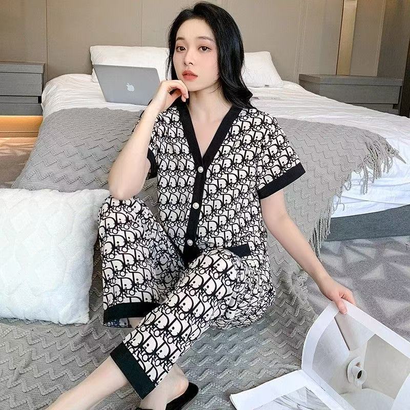Pajamas for Women 2025 New Spring and Summer Cardigan Short-Sleeved Pants Summer Cool Thin Loose V Neck Home Clothes