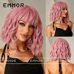 European and American-style blunt-cut short curly bob wig—lightweight, breathable, and available in a natural light brown synthetic fiber for a seamless, everyday look.