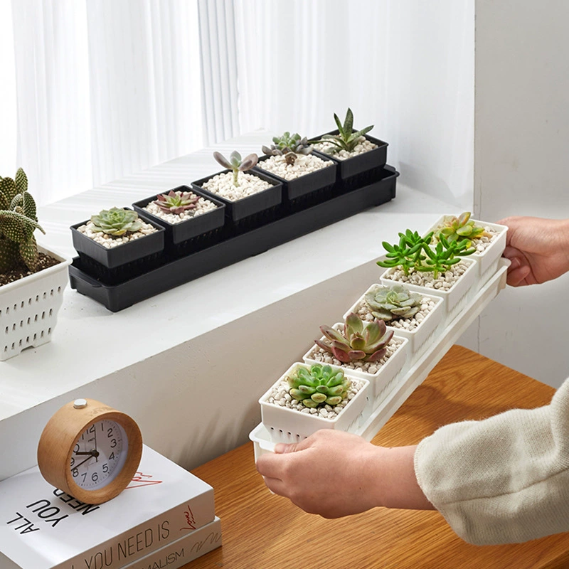 Прямоугольный лоток для цветочных горшков самоосушен черный белый пластиковый мясистый квадратный подоконник для воды