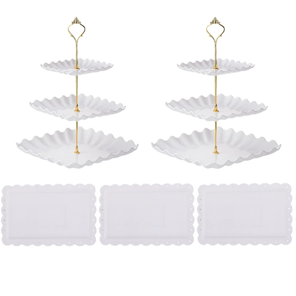 Large wave square 3 -layer golden rod white 2 set+lace square plate white 3