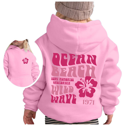 QEEAN BEACH WILD WAVE 1971 printed children's clothing sweater autumn and winter loose boys and girls 'pullover
