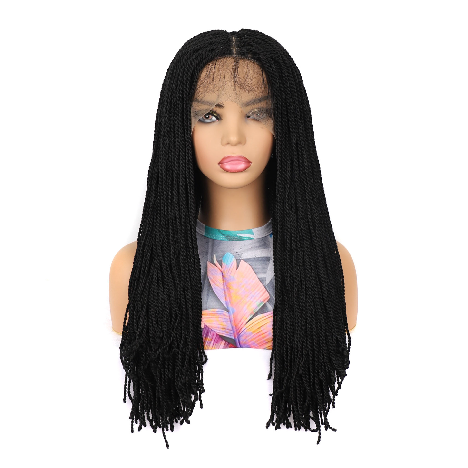 Synthetic wig Chemical fiber front lace double twisted wig for women's dirty braid headband_voghion.com