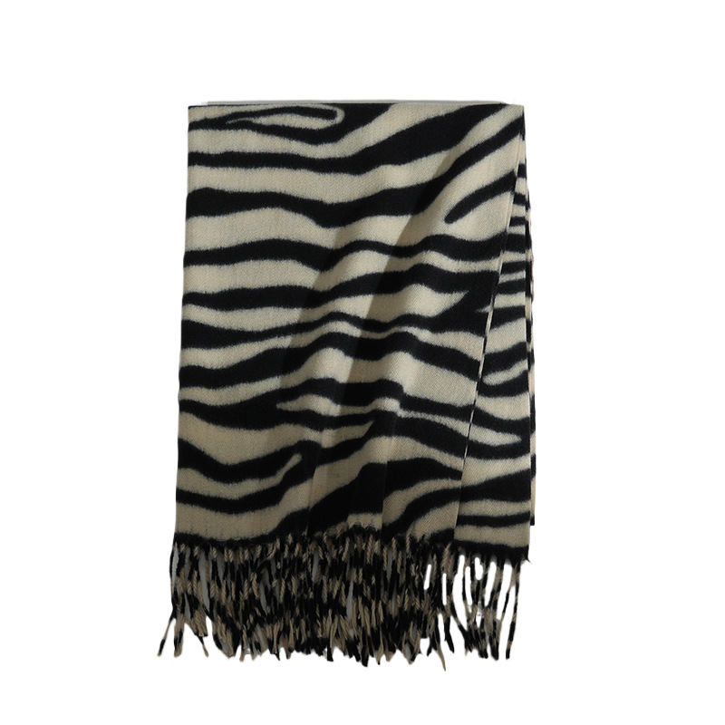 Bufanda de Imitación de Cachemira con Estampado de Cebra, Gruesa, Cálida y con Flecos, para Otoño/Invierno