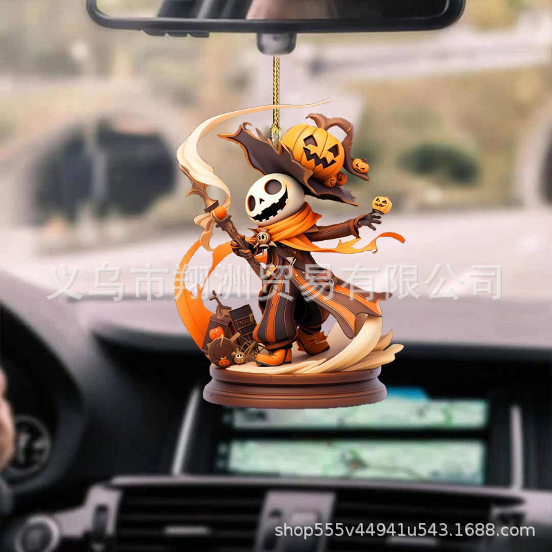 Colgantes de automóviles de Halloween transfronterizos creativos calabaza Jack Vampiro decoración espejo retrovisor llaveros colgantes de fiesta