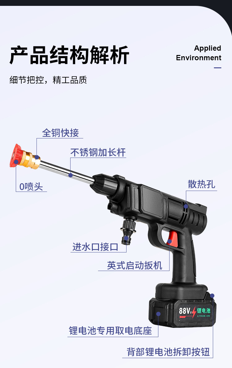 A generation of home car washing machine lithium water gun car washer portable wireless small car washing gun good storage explosions