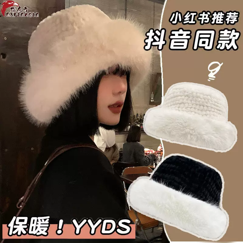 毛绒帽女秋冬季韩版显脸小加厚保暖渔夫帽日系冬天蒙古防寒帽子潮