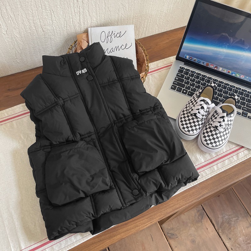 Ropa para niños chal de algodón grueso mediano y grande color sólido para niños cálido abrigo coreano Otoño e Invierno Chaleco de algodón invierno para niños marrón