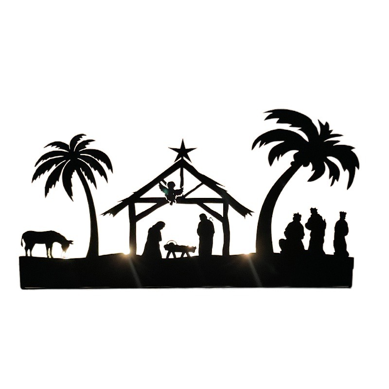 Cruz de la frontera de Navidad decoración de hierro forjado candelabro nacimiento escena artesanía decoración regalo titular de la lámpara