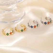 MOXI饰品复古潮流简约高级感INS微镶锆石彩色四叶草耳饰耳钉批发