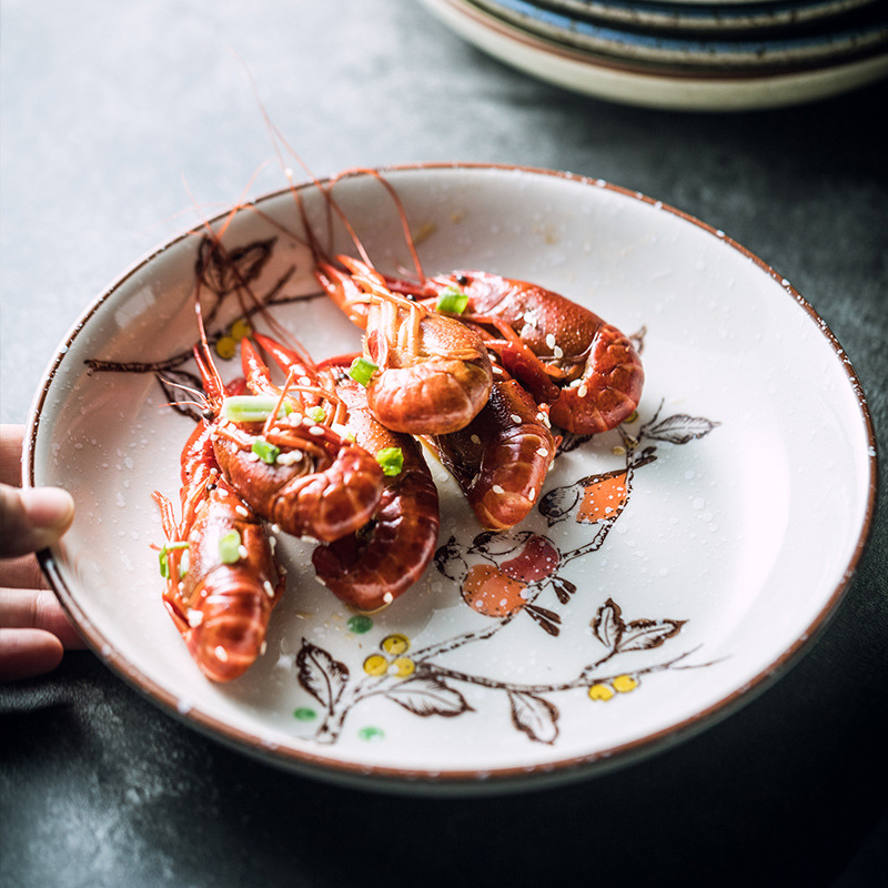 Japanese underglaze porcelain salad plate sushi serving dish ceramic plate household round fruit plate wholesale commercial