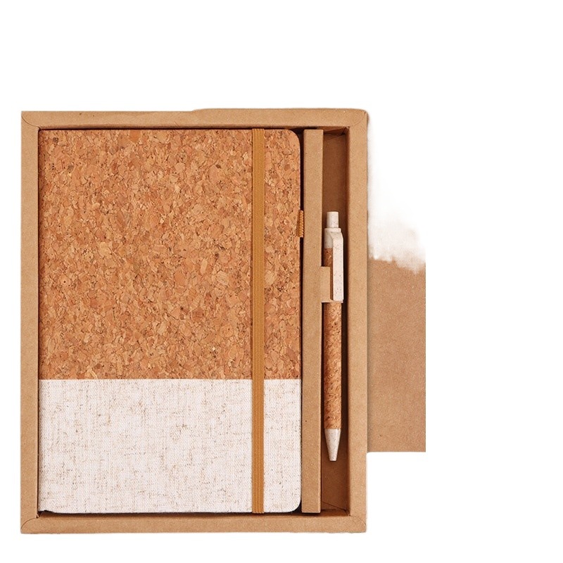 A5 Juego de cuaderno de paja de pino de corcho ecológico empalme de algodón y lino se puede imprimir logotipo empresarial reunión de oficina de negocios