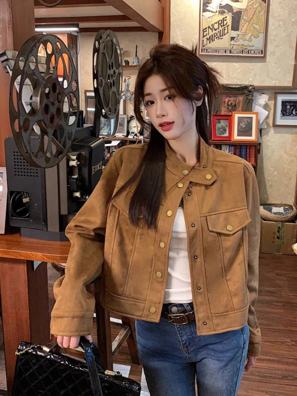 短款麂皮绒外套女春秋新款2025爆款洋气流行小个子高级感夹克上衣|undefined