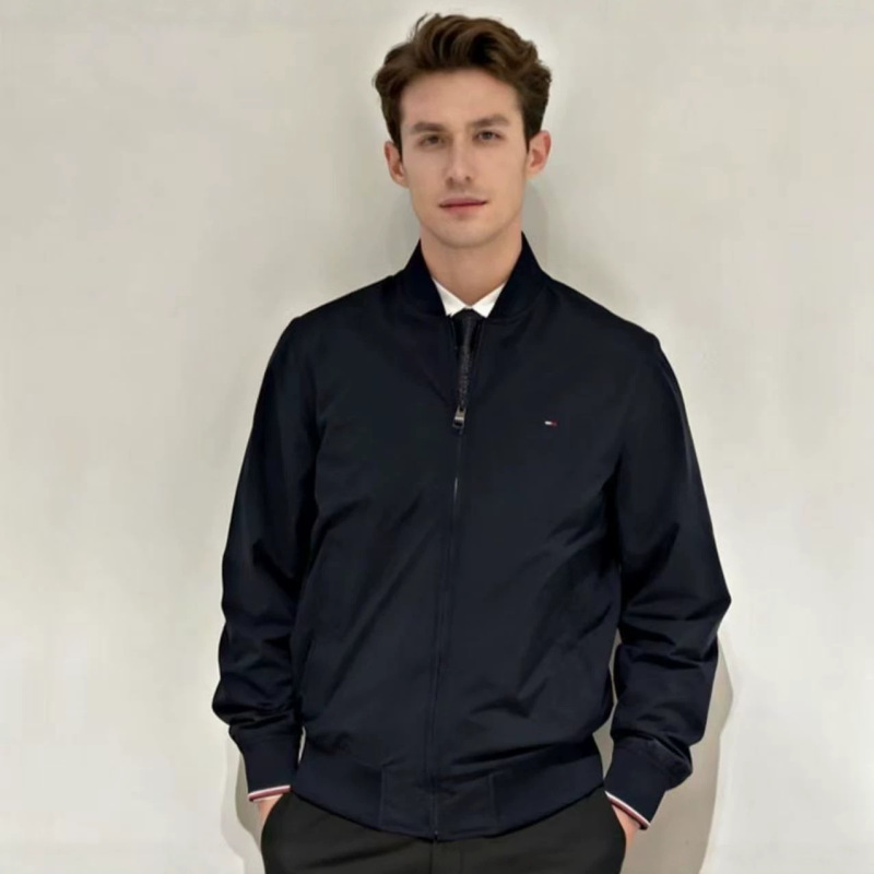 Spring and Autumn New Style Tommy Three-Color Stripe High-Quality Men's Stand-Collar Embroidered Jacket for Young People