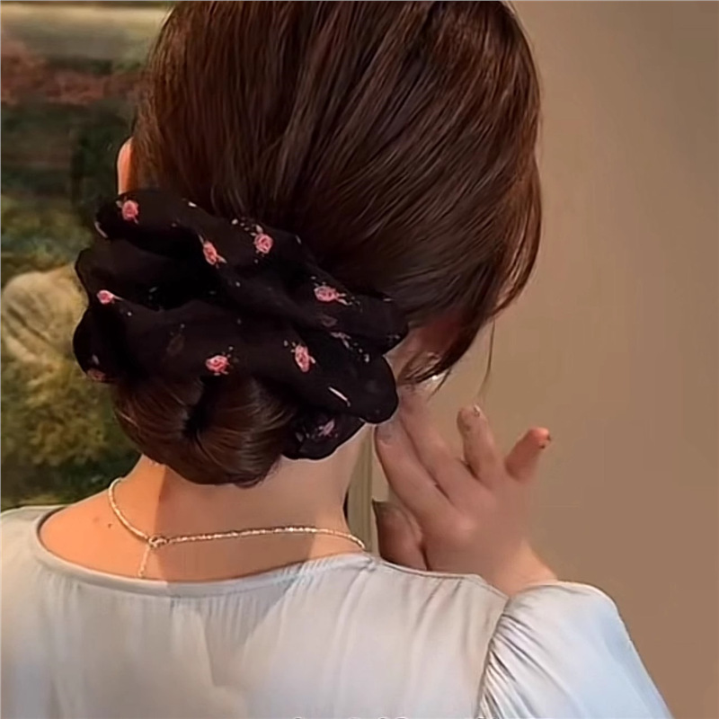 Primavera y verano coreanos retrogrados adornos de cabello flores dulces de chiffon temperamento anillo de intestino grande simple anillo de cabello universal cabello para mujeres