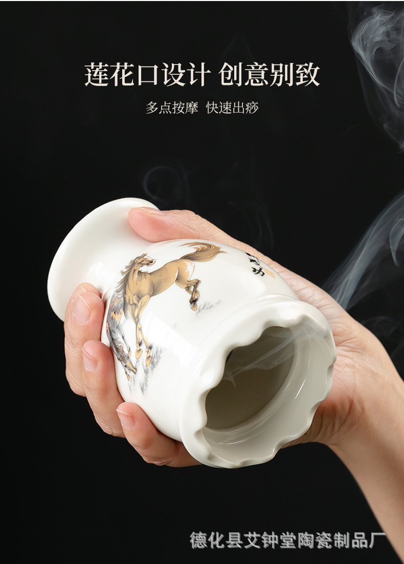 Ceramic Moxibustion Jar Lotus Rim Gua Sha Cup Portable Moxa Warmer with Ash Net and Cloth Cover specifications