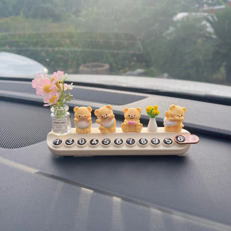 Cute oso automóvil estacionamiento temporal placa de número de coche móvil tarjeta telefónica personalidad creativa adornos interiores lindos