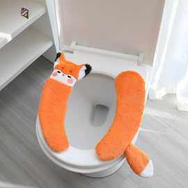 冬季卡通可爱狐狸毛绒马桶垫家用保暖马桶坐垫坐便器垫子马桶垫圈