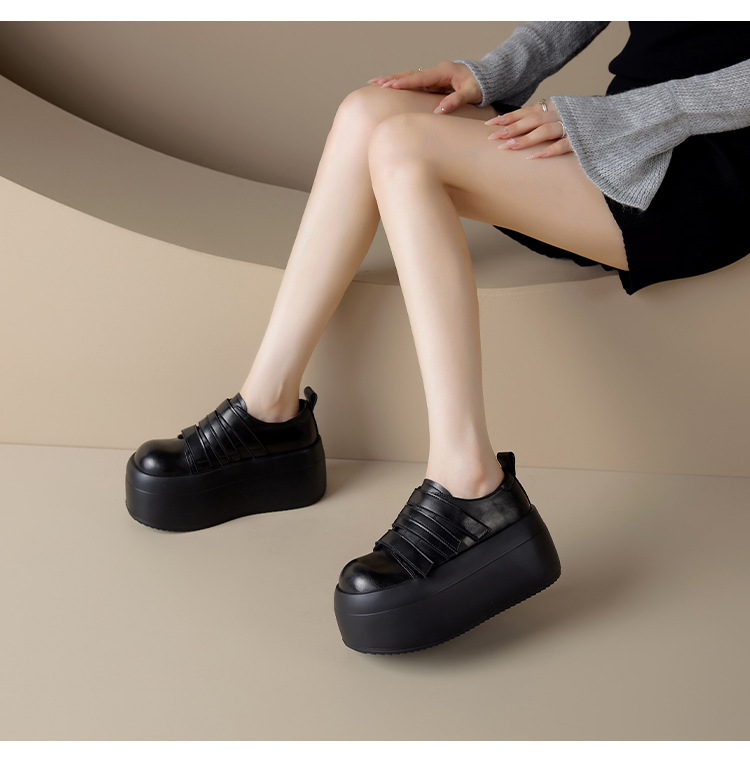 Giày loafer da thật đế xuồng cao 8cm, cổ miệng sâu, khóa Velcro tiện lợi — Màu đen, Màu đỏ chi tiết 9