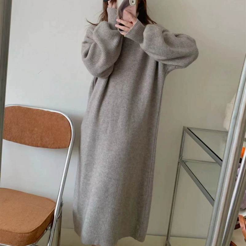 Демисезонное вязаное платье, длинный свитер, юбка, корейский стиль, oversize