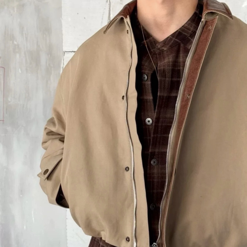Swedish Trendy Brand AS Barne Style Tooling Jacket Vintage Stitching Lap Zipper Jacket Solid Color Men's and Women's Short Loose