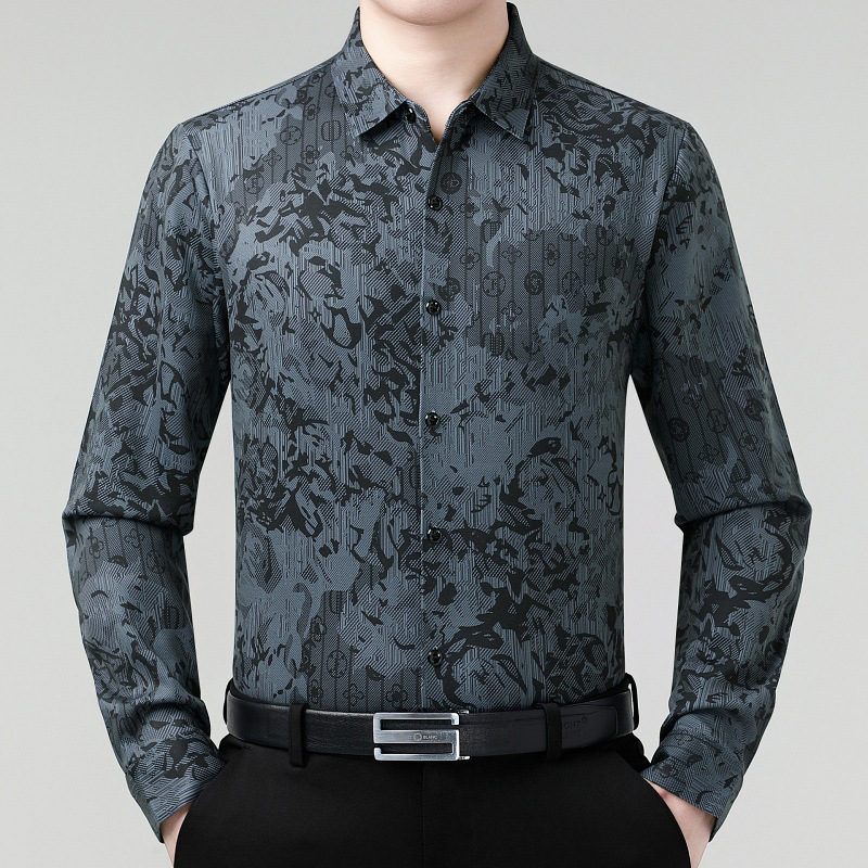 2025 Counter Fleece-Lined Shirt Men's Loose Business Casual No-Iron Warm Men's Cashmere Long-Sleeved Shirt