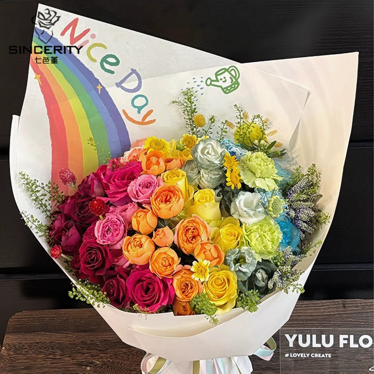 Papel de embalaje de flores de color arcoíris creativo de siete colores Papel kraft Papel de embalaje de flores de floristería hecho a mano de bricolaje