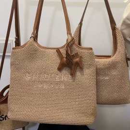 南枫百搭休闲莱茵春假托特包女士2025新款春夏编织包大容量单肩包