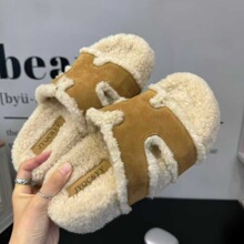 2025秋冬百搭新款拖鞋女一字时尚毛毛鞋外穿复古英伦风平底毛毛拖