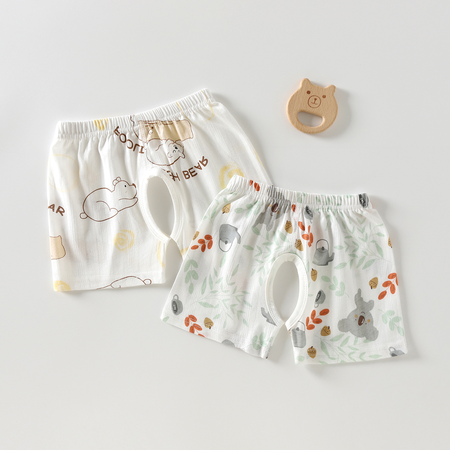 [2 Pack] Men and women children's summer cotton thin open-crotch pants baby shorts summer baby boneless pants