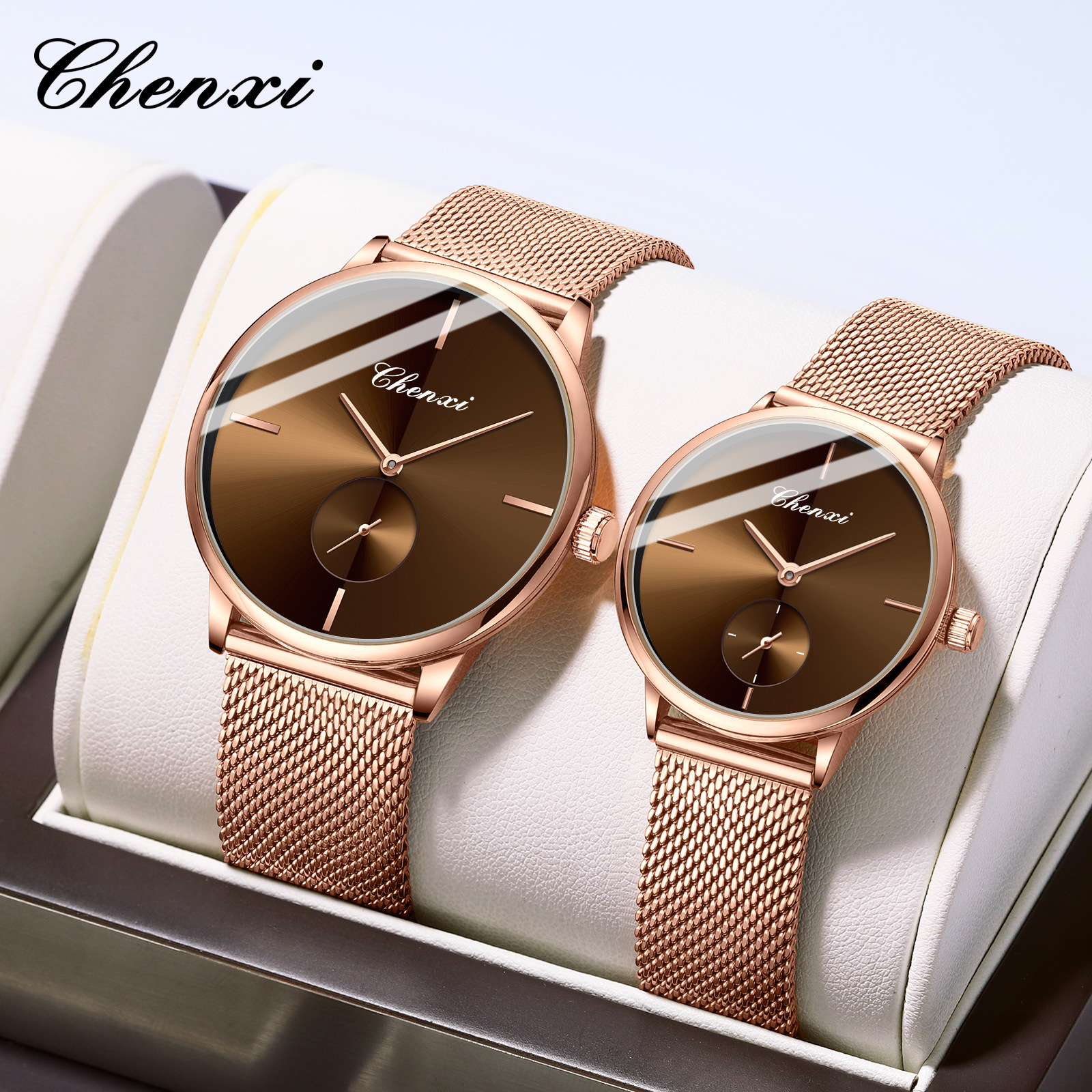 Dawn steel mesh belt thin couple watch fashion simple live cross-border factory wholesale waterproof quartz watch for men and women