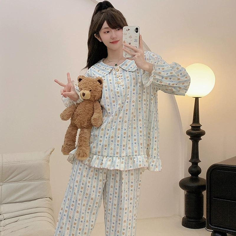 Японский пижамный набор из хлопка с длинным рукавом, демисезонный, oversize,plus size