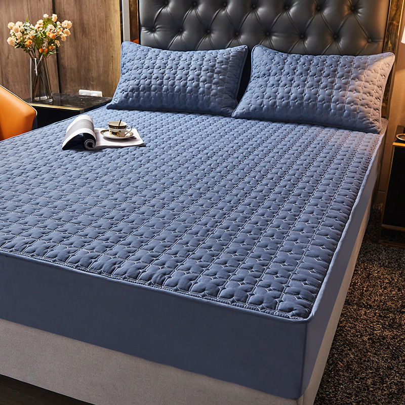 Single-piece Pure Cotton Quilted Protector, Solid Color Thickened Mattress Hotel Bed Cover, Available For Wholesale_voghion.com