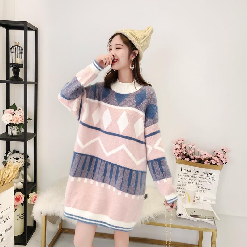 임신 겨울 슈트 스웨터 중간 길이 느슨한 임신 후기 바텀 탑 여성용 겨울 속옷 두꺼운 코트