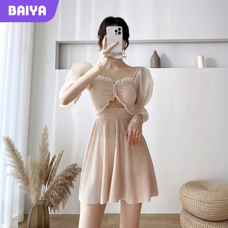 Traje de baño vestido de una pieza de las mujeres estilo coreano super hada sexy puro deseo viento traje de baño vientre que cubre adelgazamiento chica traje de baño de vacaciones de aguas termales