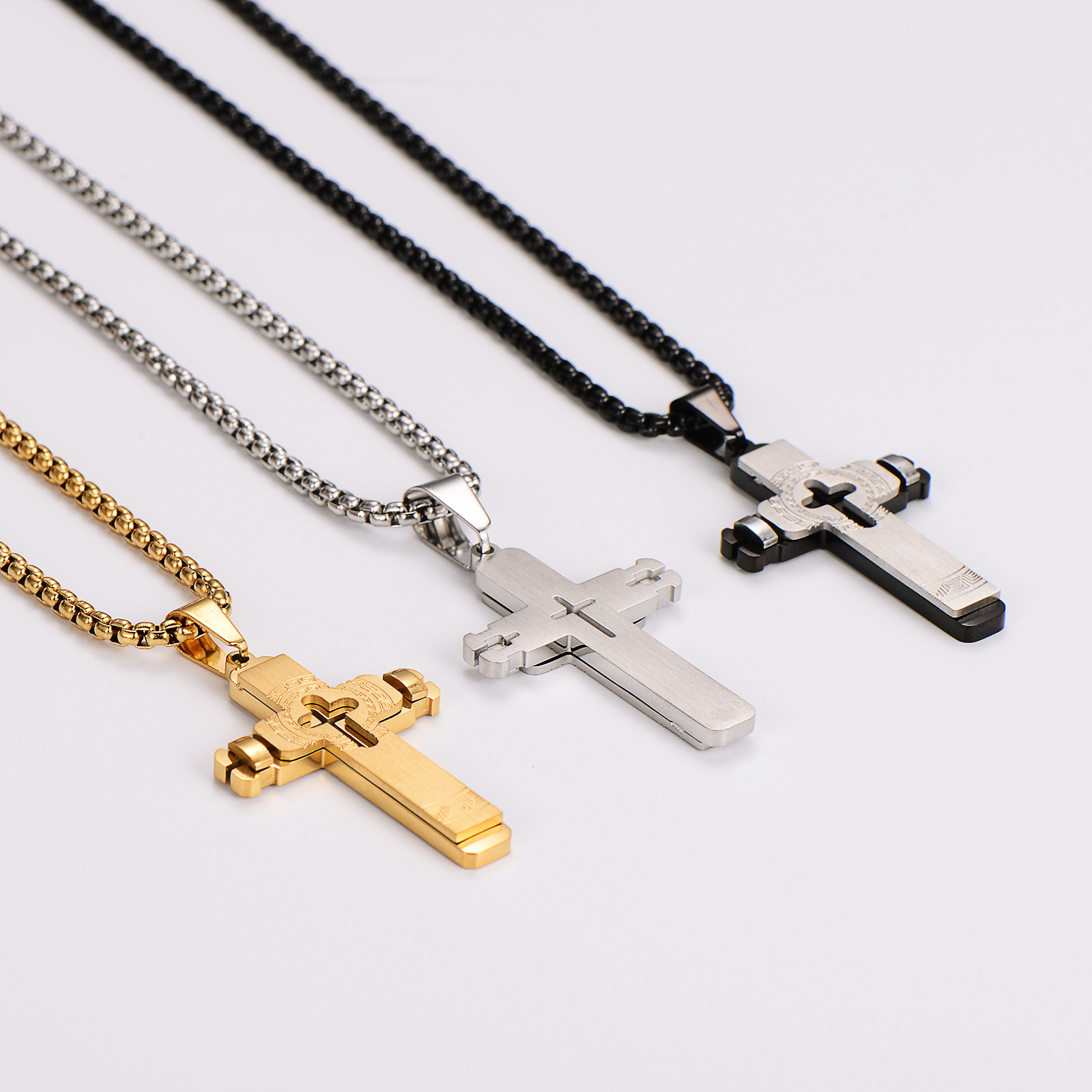 AMLins Stainless Steel Necklace Hollow Simple Engraved Pendant_voghion.com