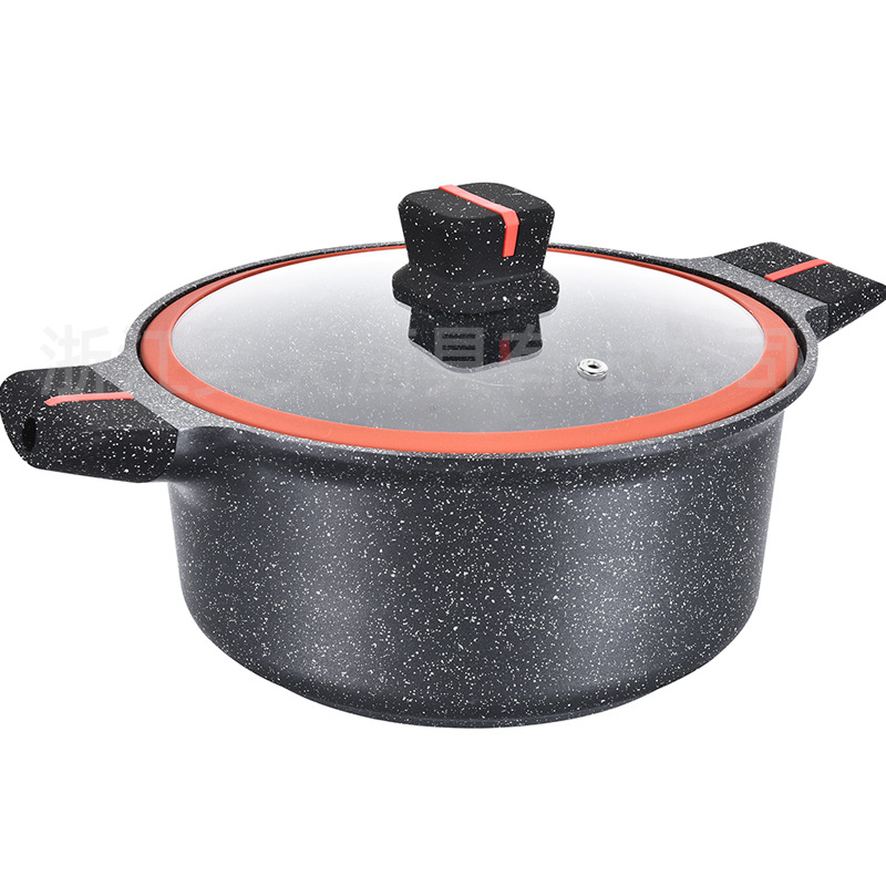 Nuevo juego de ollas transfronterizas de 10 piezas juego de ollas antiadherentes con tapa de vidrio de silicona juego de ollas de piedra médica fundida a presión NEW POT